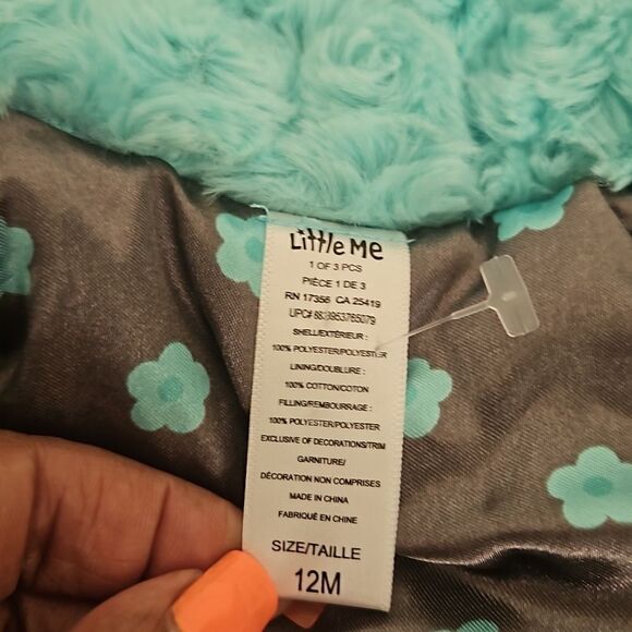HP Little Me Toddler Girl Faux Fur Spring Jacket 12 Months Light Aqua - Picture 5 of 16